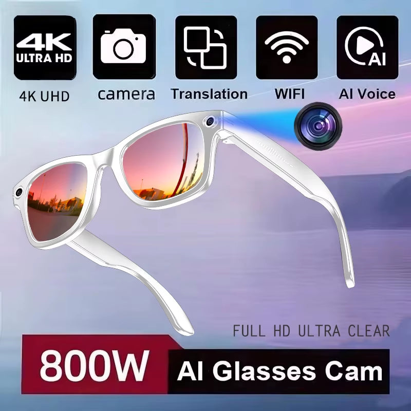 800W AI Smart Glasses for Men with Color-Changing Feature, Photo and Video Recording, Waterproof Design, and Call Functionality