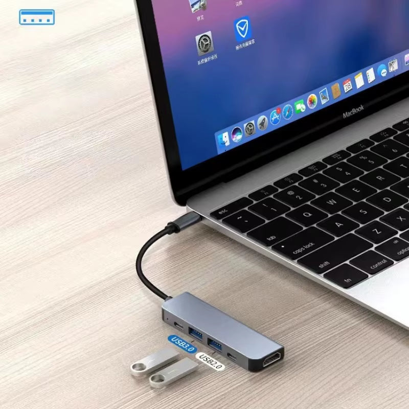 USB-C Hub with 4K HDMI, USB 3.0/2.0, and PD Charging Dock for MacBook, iPad, Samsung S10, Dex, TV, Mouse, Keyboard, and USB Drive