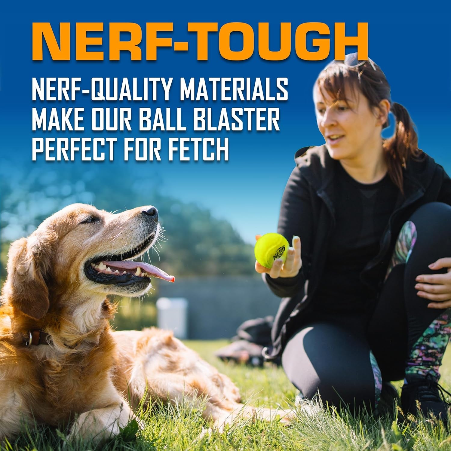 Tennis Ball Blaster Dog Toy Gift Set, Tennis Ball Dog Fetch Toy Launches up to 50 Ft, Dog Ball Thrower for All Breeds Includes Translucent Blue Tennis Ball Launcher and 3 Dog Tennis Balls
