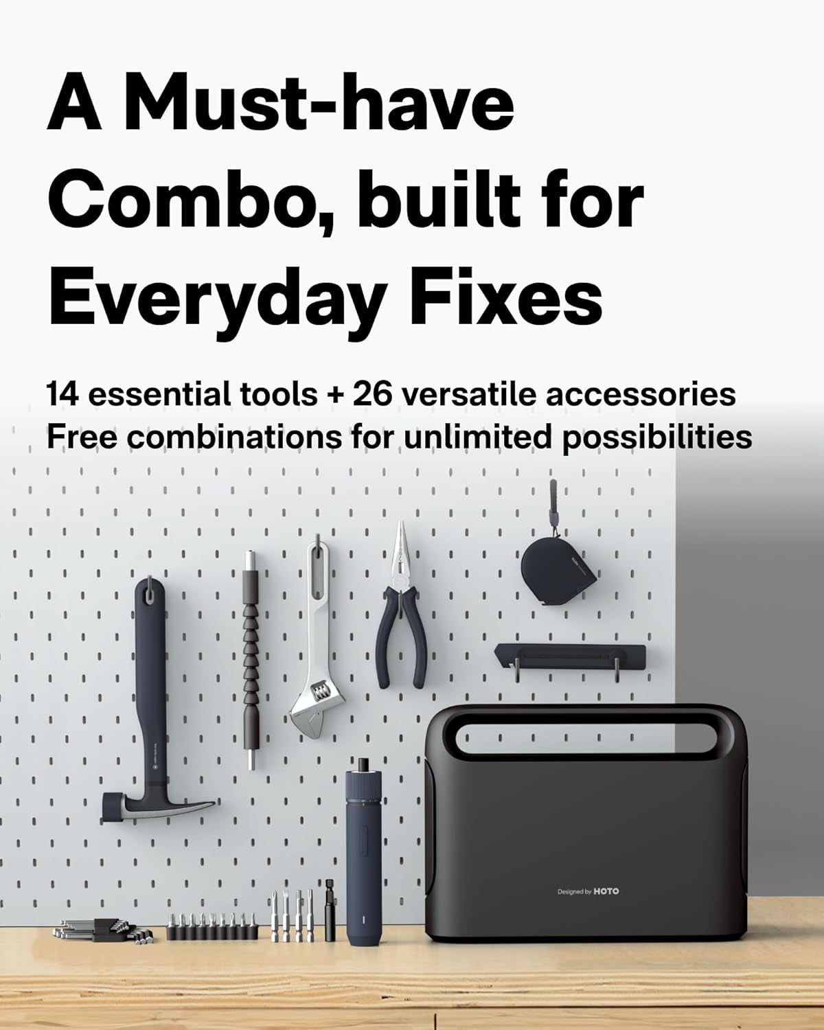 40-Piece Tool Kit, Household Essentials Tool Set W/Smart Electric Screwdriver (LED, 3 Torque) + 14 Tools & 26 Accessories | Pro-Grade Compact Organizer for Home, Dorm Repairs, DIY
