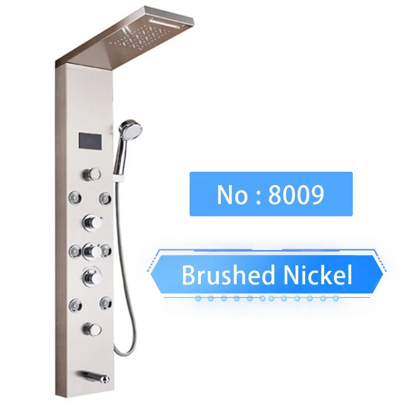 LED Digital Display Shower Panel with Waterfall Rain and SPA Massage Jet System