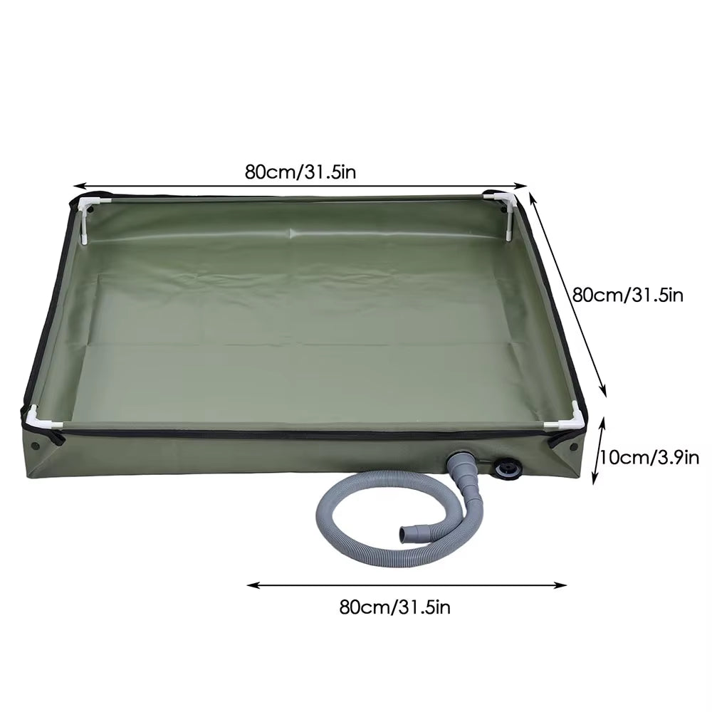 Foldable Portable Shower Base for Camping Tent Outdoor Bathing - PVC Oxford Fabric with Drain Valve for Beach RV Travel Pet Bath