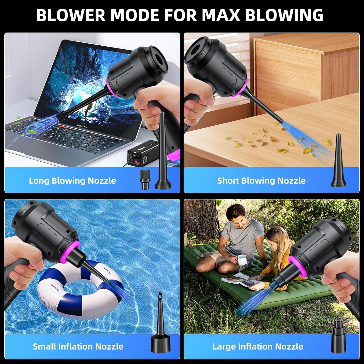 Cordless Vacuum Cleaner - 22000PA Handheld Car Vacuum, 4-In-1 Portable Mini Air Duster Rechargeable, 3-Speed Small Powerful Gadgets & Gifts, for Home, Office, Mattress, Carpet, Pet (Black)