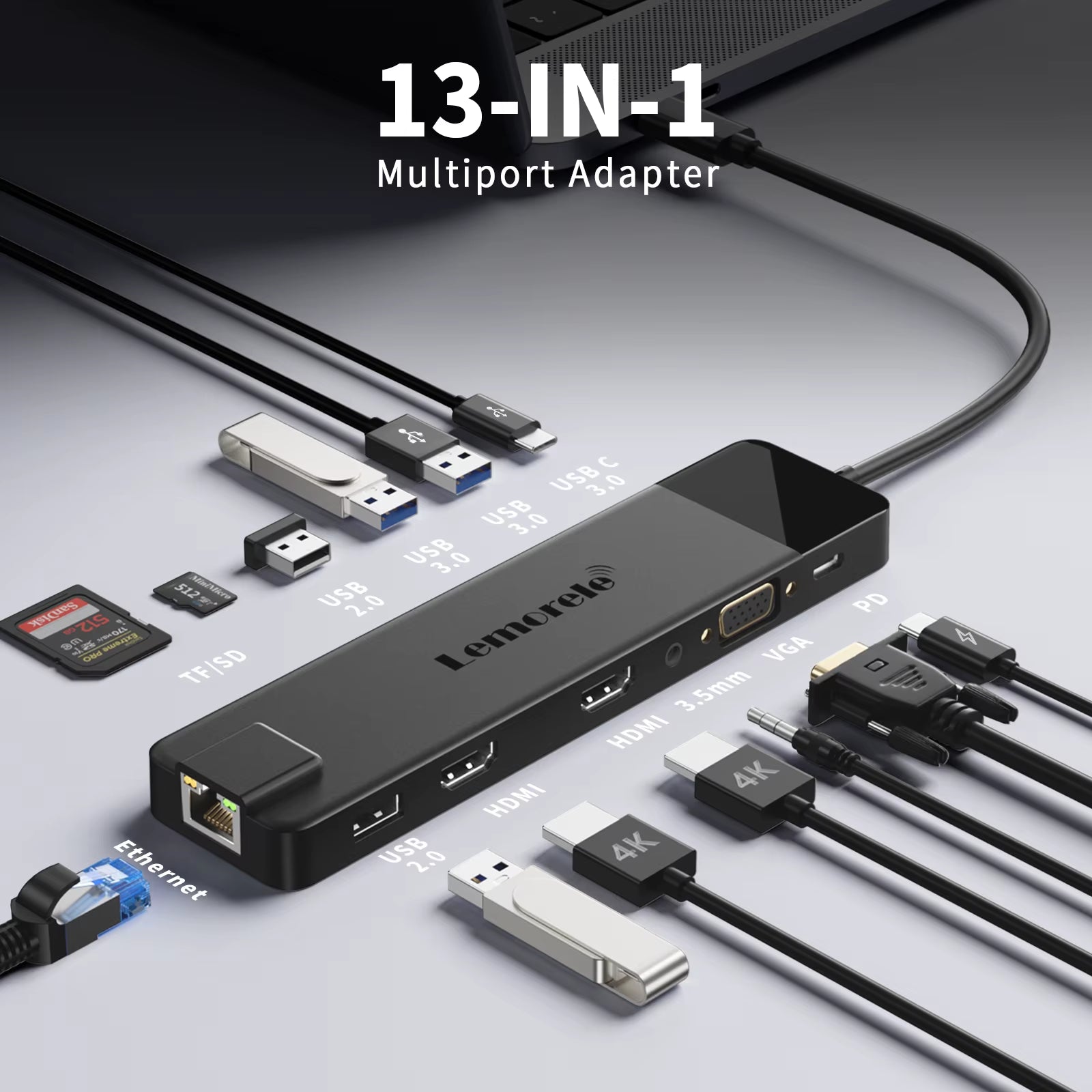 4K USB Hub USB C to Dual HDMI VGA Gigabit Docking Station USB 3.0 VGA Adapter SD Card Readers for Windows Macbook Air