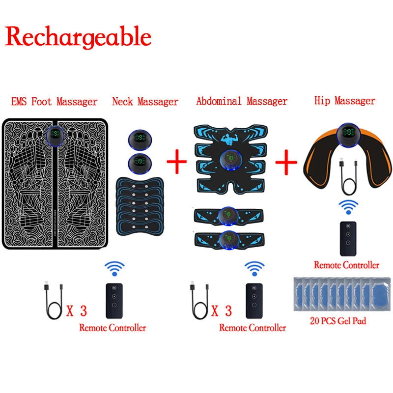 Rechargeable EMS Foot Massager Pad with Remote Control - Portable Electric Muscle Stimulation Mat for Pain Relief and Relaxation