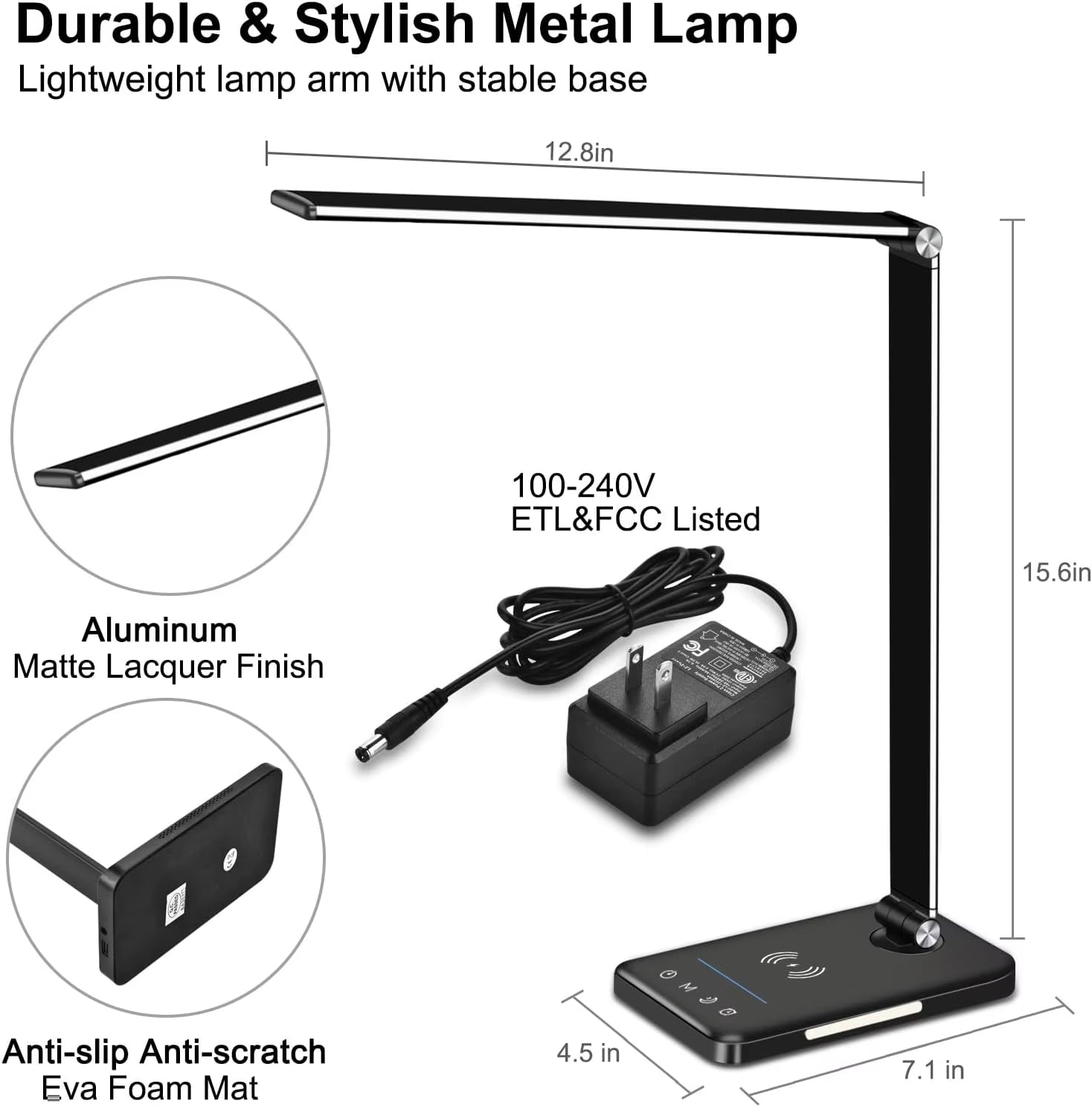 8-In-1 Multifunctional LED Desk Lamp with Fast Wireless Charger, USB Port, Bright Lighting Modes and Timer