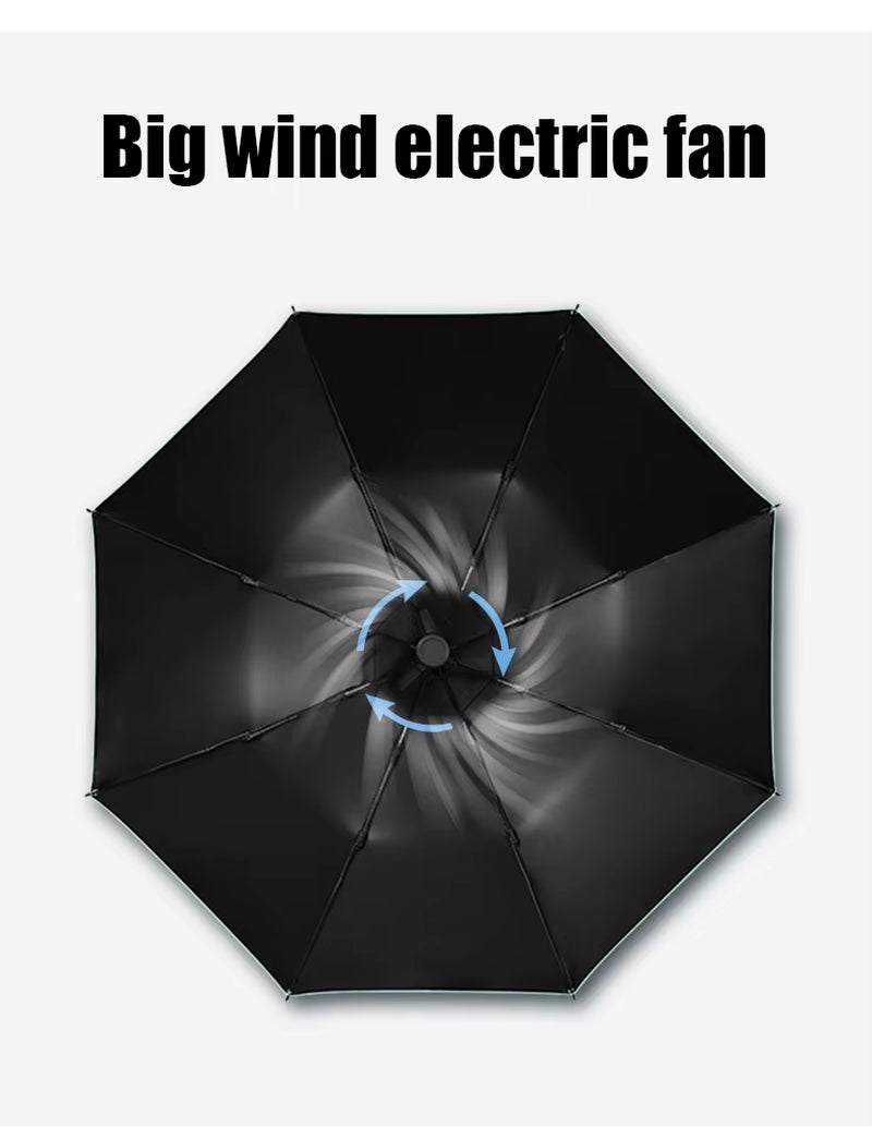 Outdoor USB Chargeable Foldable Umbrella with Fan Beach Parasol Creative Portable UV Umbrella Folding Beach Umbrella