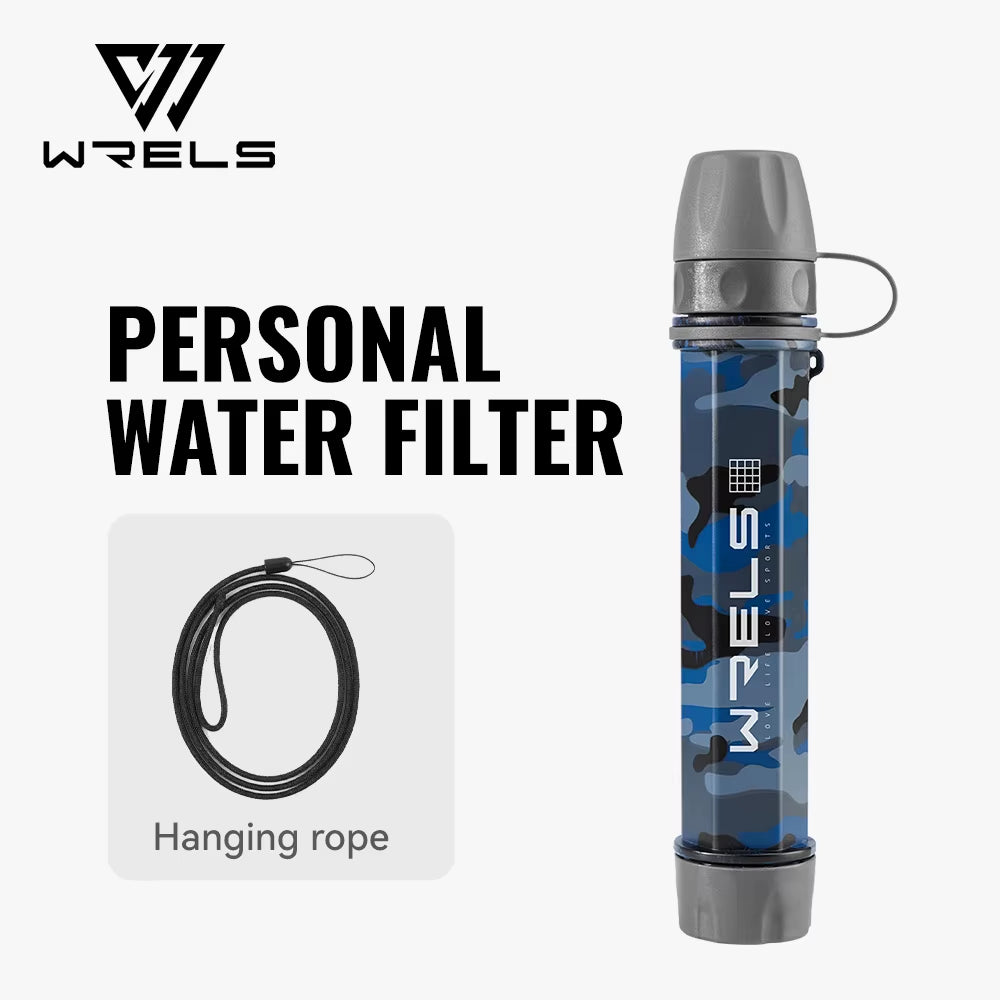 WRELS Outdoor Mini Water Purification Filter Straw with Carbon Fiber Water Bag for Camping and Emergency Preparedness