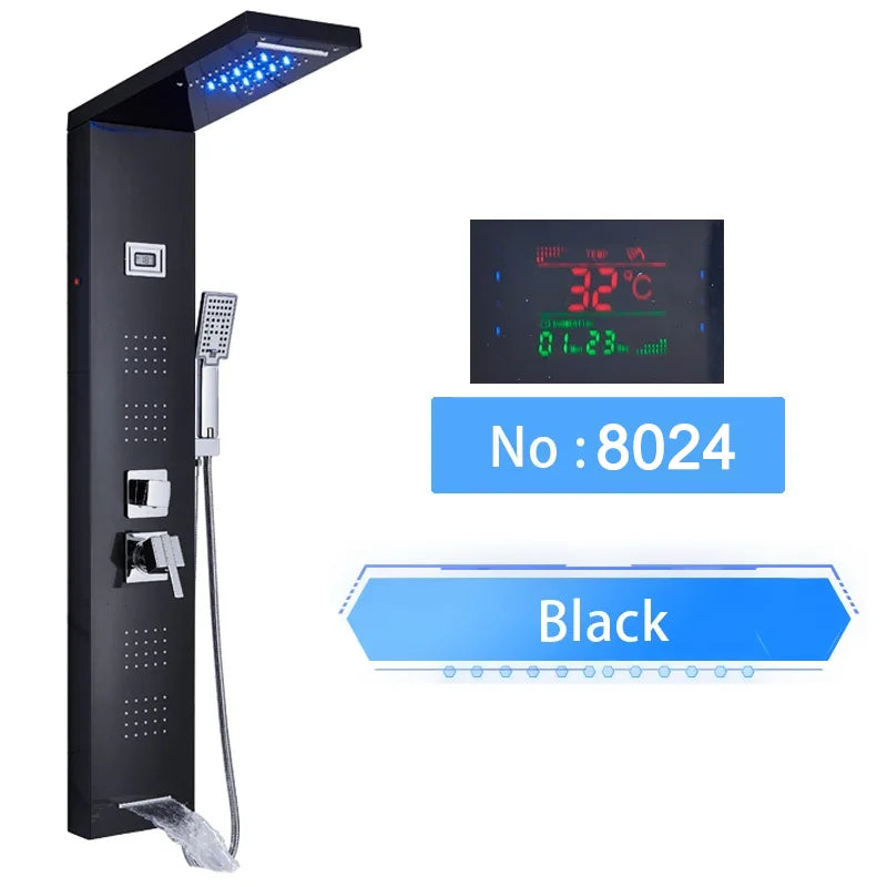 LED Digital Display Shower Panel with Waterfall Rain and SPA Massage Jet System