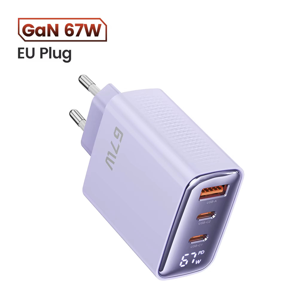 67W GaN Charger with Digital Display, Quick Charge 4.0/3.0, Fast Type-C USB Charger for Laptops, iPhone, Samsung, Xiaomi, Realme, and POCO