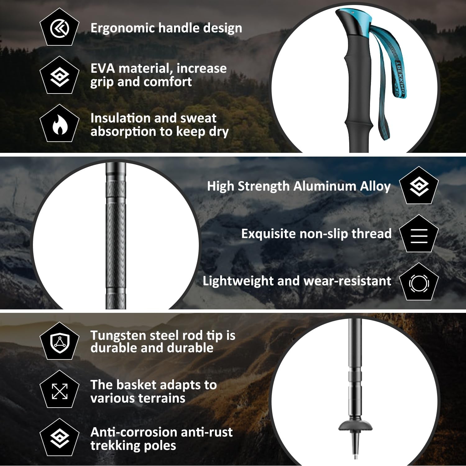 Tactical Walking Stick, Prime 15-In-1 Hiking Poles, Adjustable Multipurpose Tactical Hiking Stick for Men Women Outdoor Adventure Trekking Camping