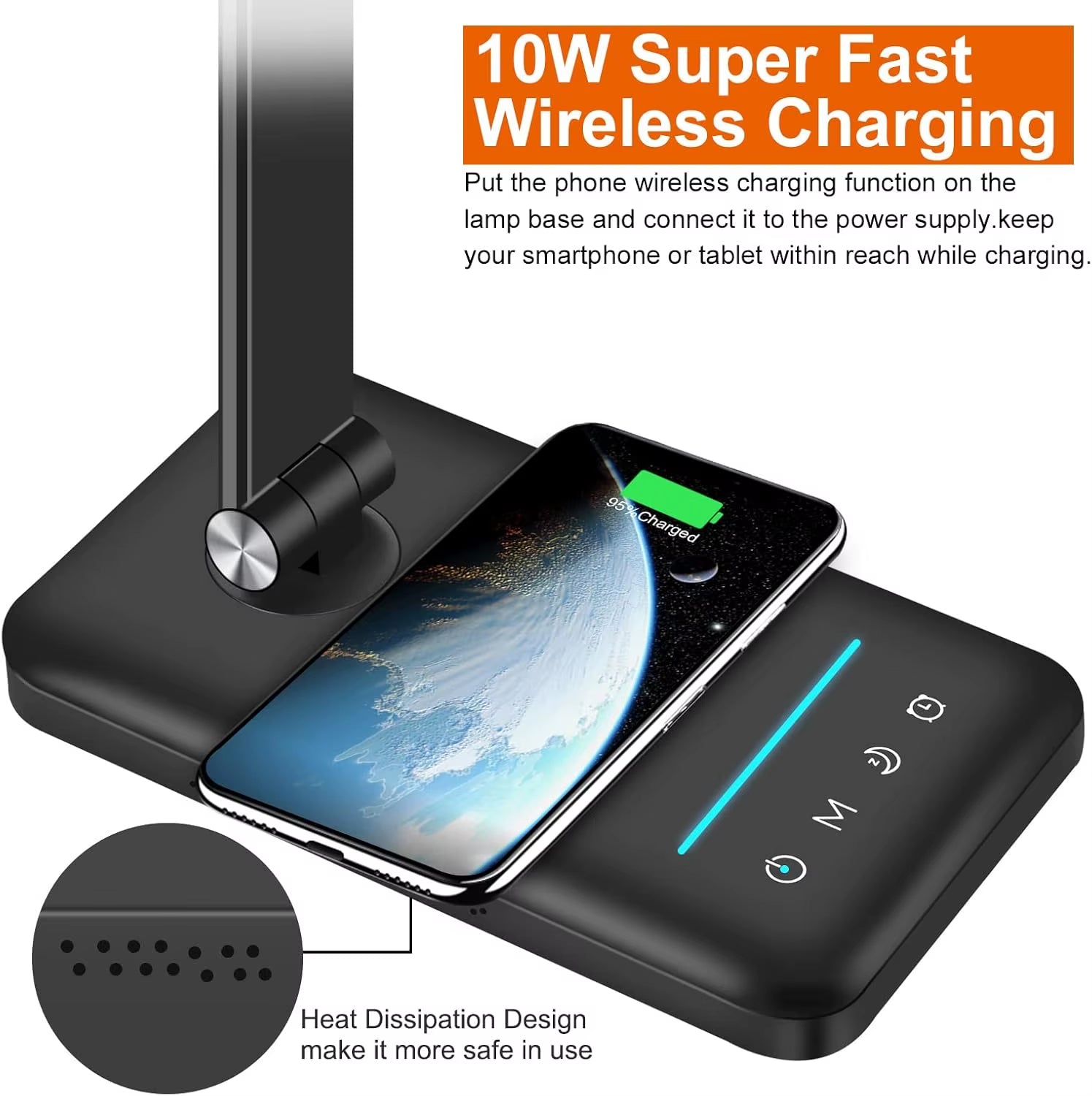 8-In-1 Multifunctional LED Desk Lamp with Fast Wireless Charger, USB Port, Bright Lighting Modes and Timer