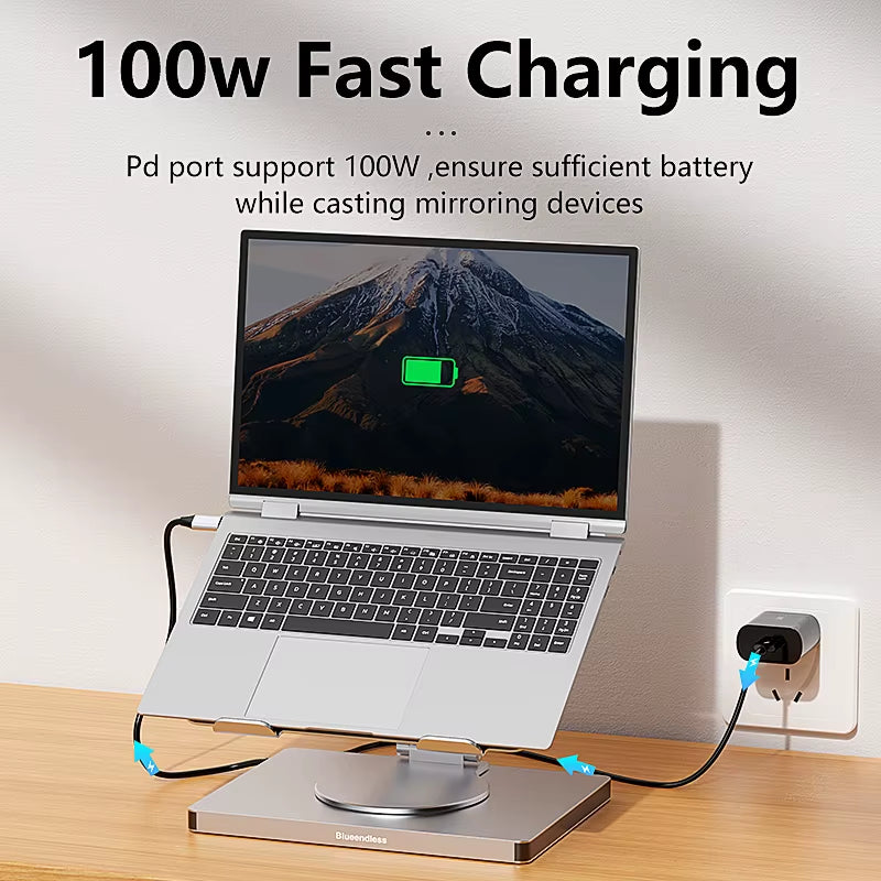 10-in-1 Aluminum iPad Docking C Hub with 4K 60Hz Type-C Adapter, USB 3.0 (5Gbps), and 100W PD Charger for Laptops and Desktops