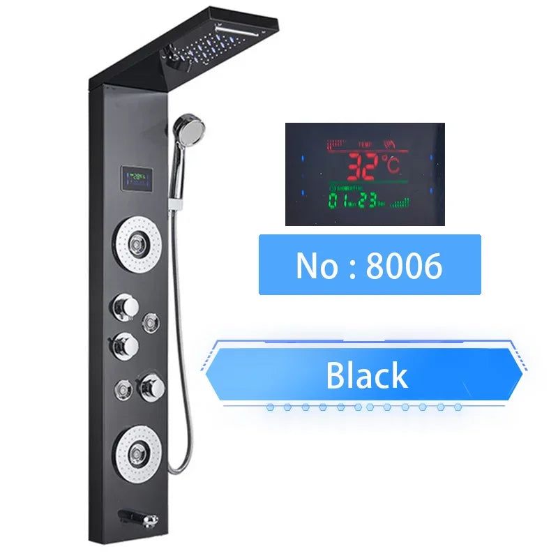 LED Digital Display Shower Panel with Waterfall Rain and SPA Massage Jet System