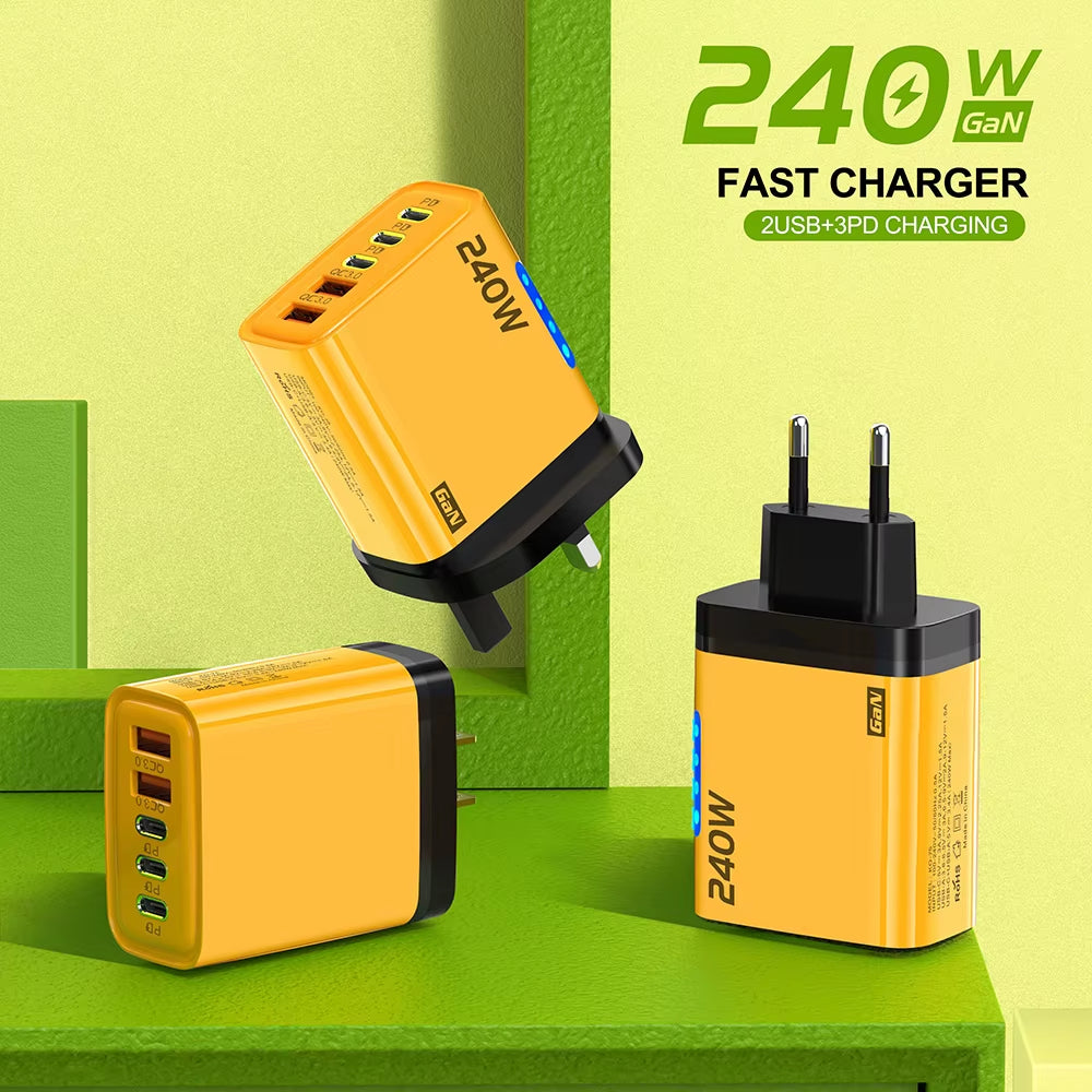 5 Ports USB C PD Charger Quick Charge 3.0 Type C USB Phone Chargers Fast Charging Adapter for Iphone 16 15 Samsung Xiaomi Huawei