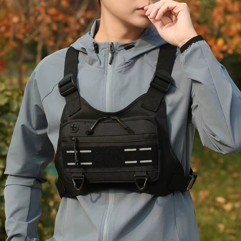 Outdoor Chest Bag for Men Front Rig Pouch Running Vest Phone Holder Tactical Sports Pack Hiking Fishing Molle Camping Backpack