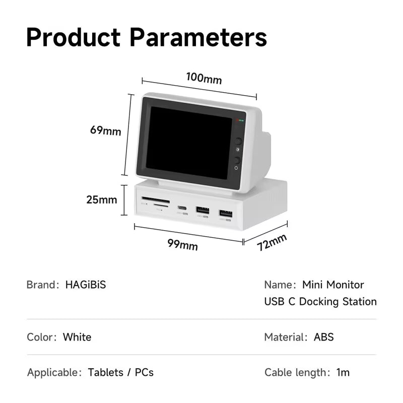 3.5-Inch IPS Mini Display for AIDA64 CPU, RAM, and HDD Data Monitoring with USB-C Hub for Laptops and MacBooks