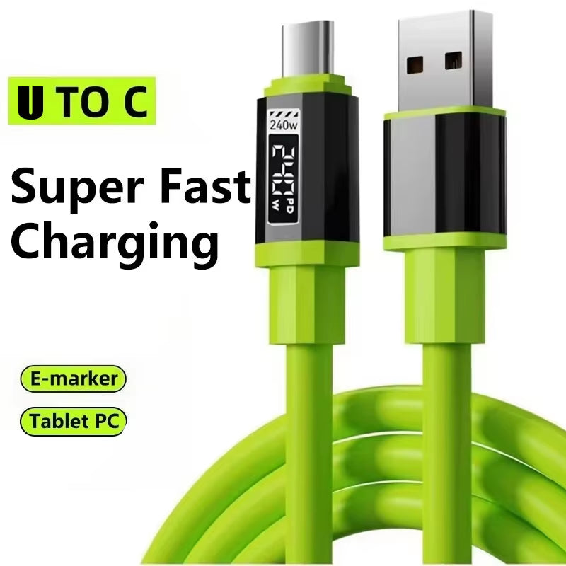 240W 10A Super Fast Charging Type-C to Type-C Silicone Cable for Samsung, iPhone 17 Pro, and Xiaomi 17