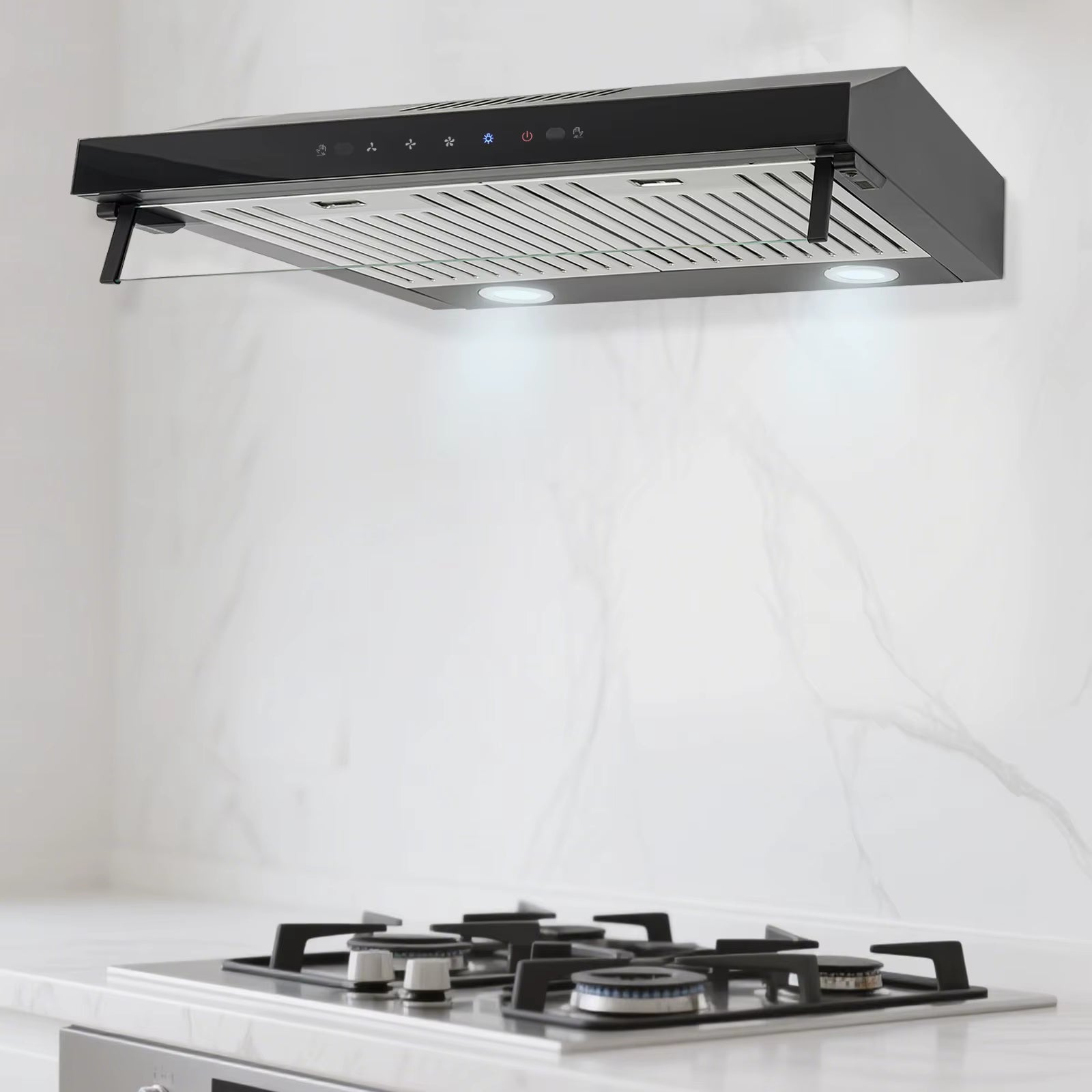 60Cm Smart Touch & Gesture Control Kitchen Range Hood with Dual Pure Copper Motors Bright LED Lights for Home & Restaurant Use