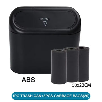 Leak-Proof Mini Car Trash Can with Lid - Includes 60 Garbage Bags for Vehicle Interior