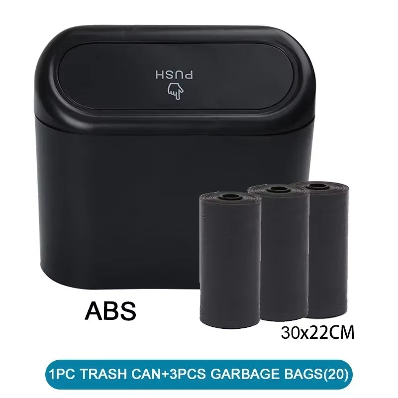 Leak-Proof Mini Car Trash Can with Lid - Includes 60 Garbage Bags for Vehicle Interior