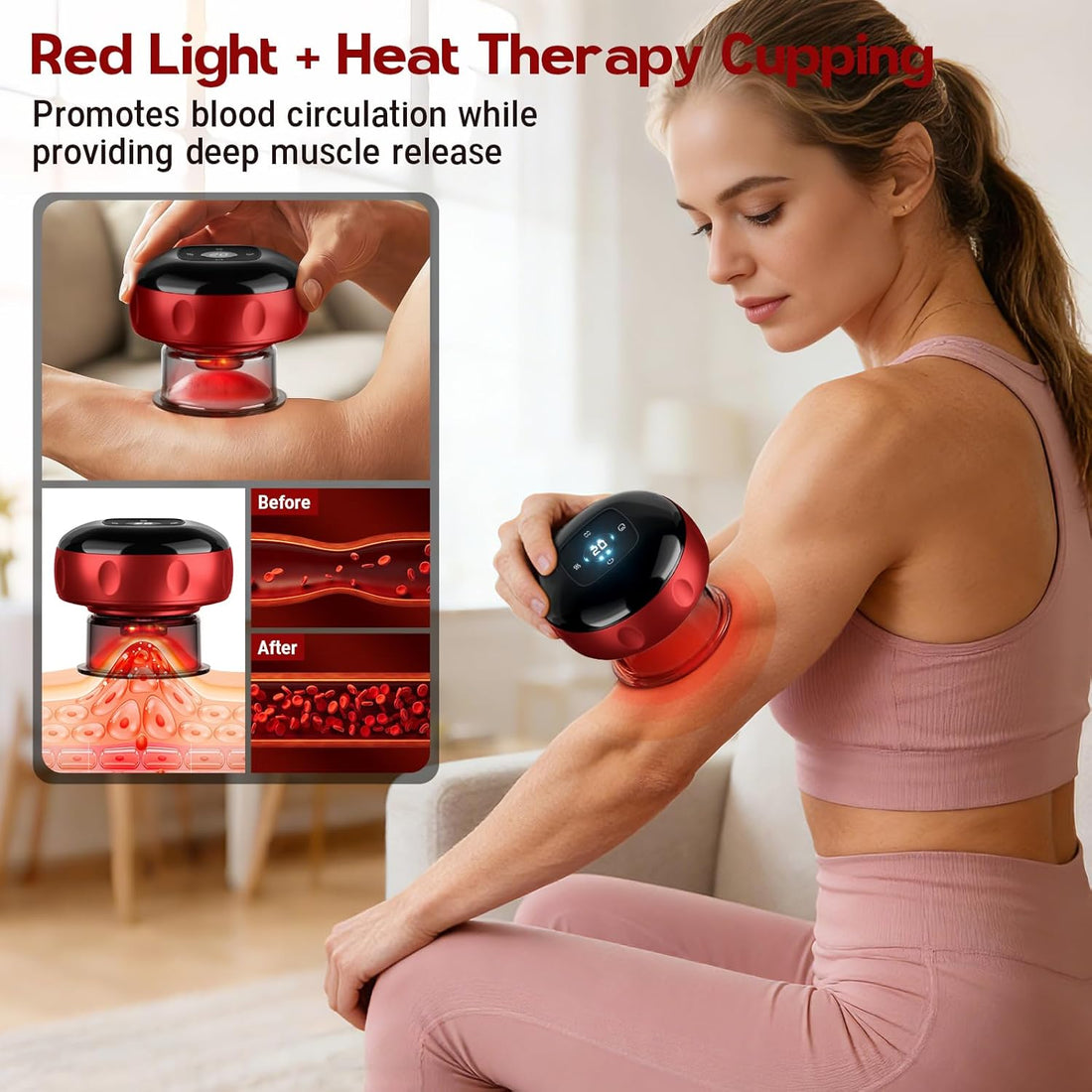 Smart Cupping Therapy Massager, 7 in 1 Red Light Cupping Therapy Set with 2 Modes for Targeted Pain Relief, Muscle Soreness,Tighter Skin, Cupping Kit with 12 Levels Suction and Heat,1 Pack