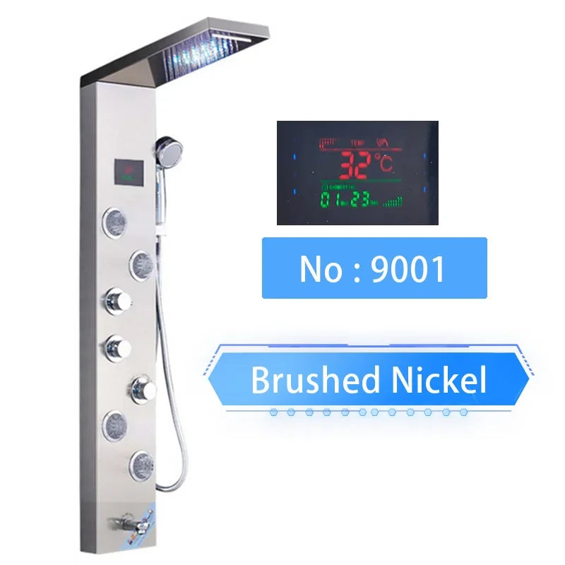 LED Digital Display Shower Panel with Waterfall Rain and SPA Massage Jet System