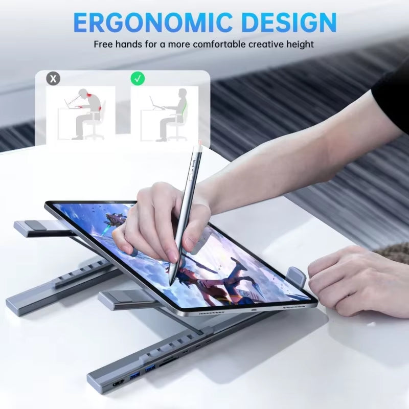 Universal Laptop Docking Station Stand Usb C Dock Tablet Laptop Holder with 4K Hdmi 2 Type-C Pd 100W Dock Station for Macbook