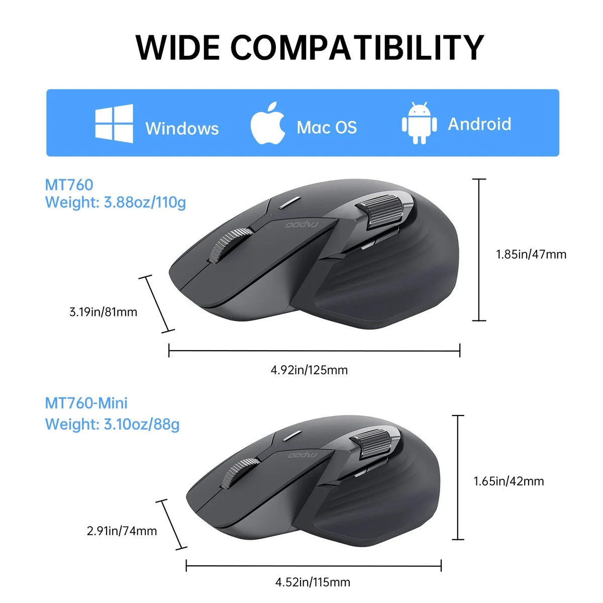 MT760L/MT760M Multi-Mode Ergonomic Wireless Mouse with 4000 DPI and Bluetooth Support for Up to 4 Devices