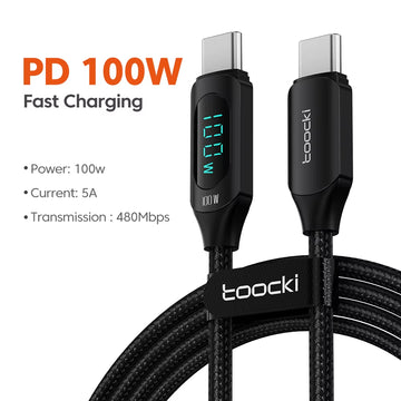 100W USB-C Cable with 5A LED Digital Display for High-Speed Charging and Data Transfer Compatible with Samsung, Xiaomi, POCO, and Huawei