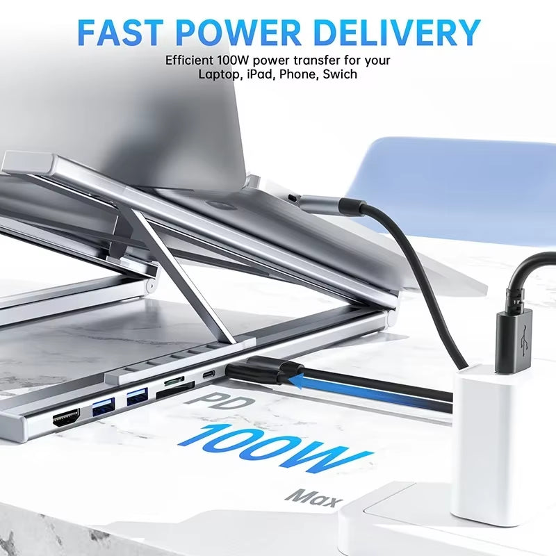 Universal Laptop Docking Station Stand Usb C Dock Tablet Laptop Holder with 4K Hdmi 2 Type-C Pd 100W Dock Station for Macbook