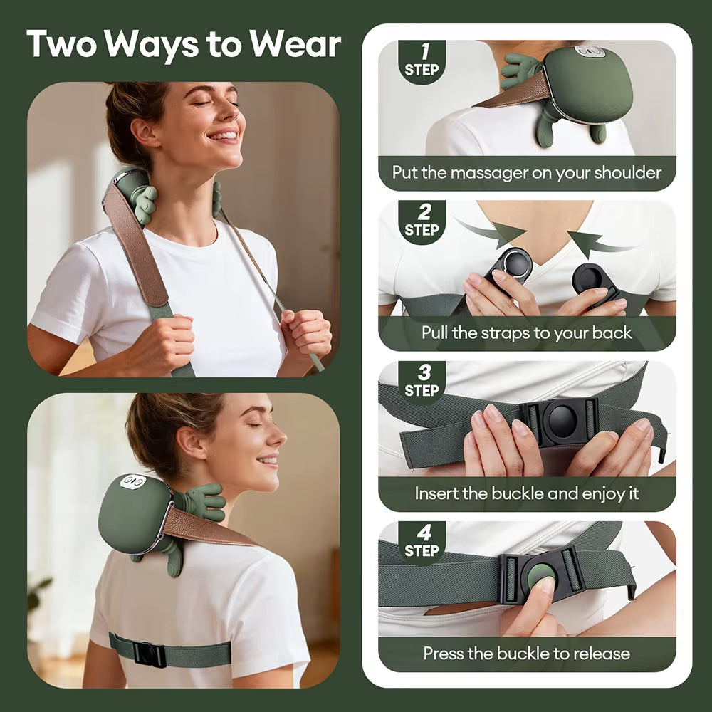 4D Bionic Wireless Neck and Shoulder Massager with Brushless Motor for Cervical and Trapezius Relief