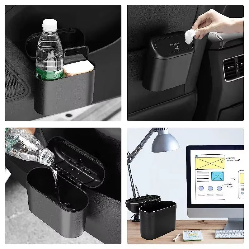 Leak-Proof Mini Car Trash Can with Lid - Includes 60 Garbage Bags for Vehicle Interior