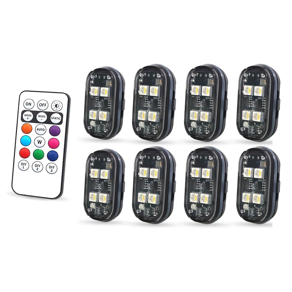 Wireless LED Strobe Lights for Automotive Decoration and Safety, Rechargeable with 8 Color Options