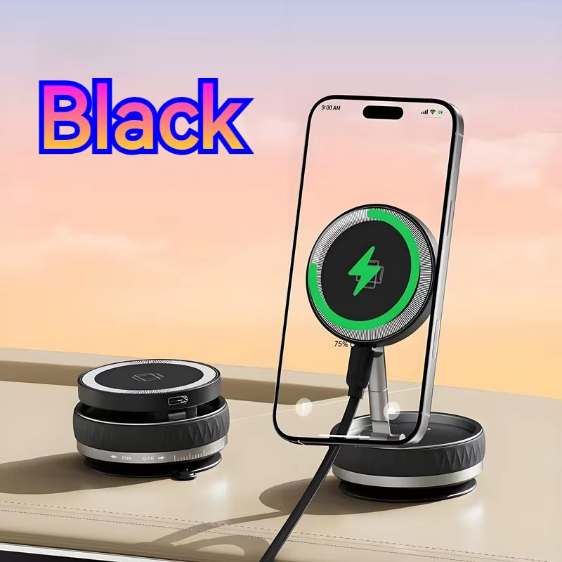 K10 Vacuum Suction Car Phone Magnetic Wireless Charger Stand, 360° Rotatable & Foldable, Ideal for Gym Bathroom Mirror Mount
