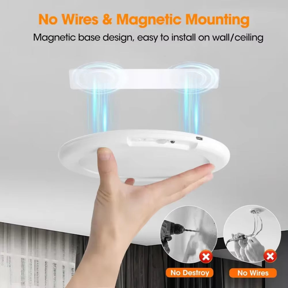 Rechargeable Motion Sensor Ceiling Light with Remote - Magnetic Wireless Ceiling Light Battery Powered for Closet Shower Stairs