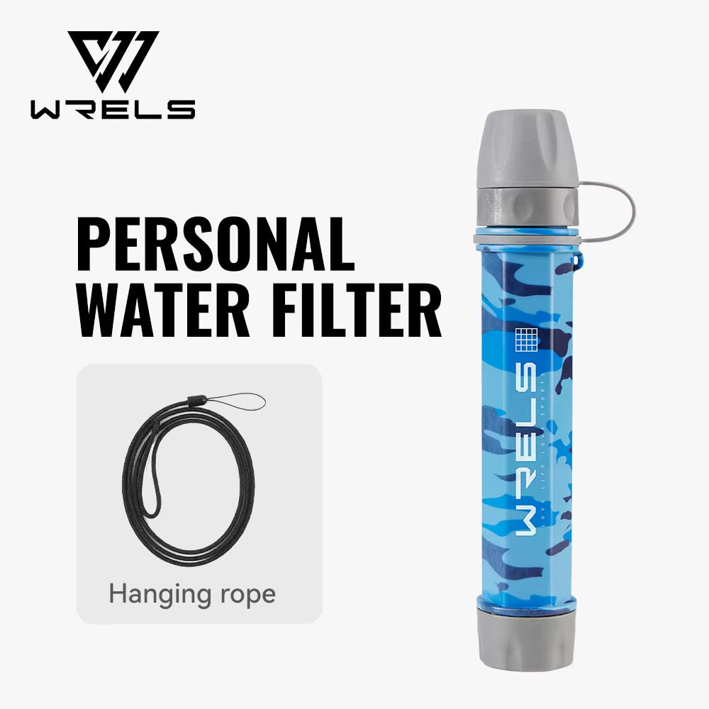 WRELS Outdoor Mini Water Purification Filter Straw with Carbon Fiber Water Bag for Camping and Emergency Preparedness