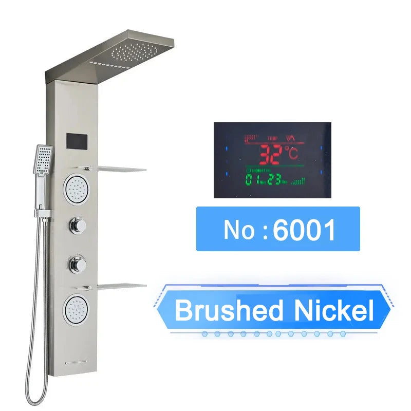 LED Digital Display Shower Panel with Waterfall Rain and SPA Massage Jet System