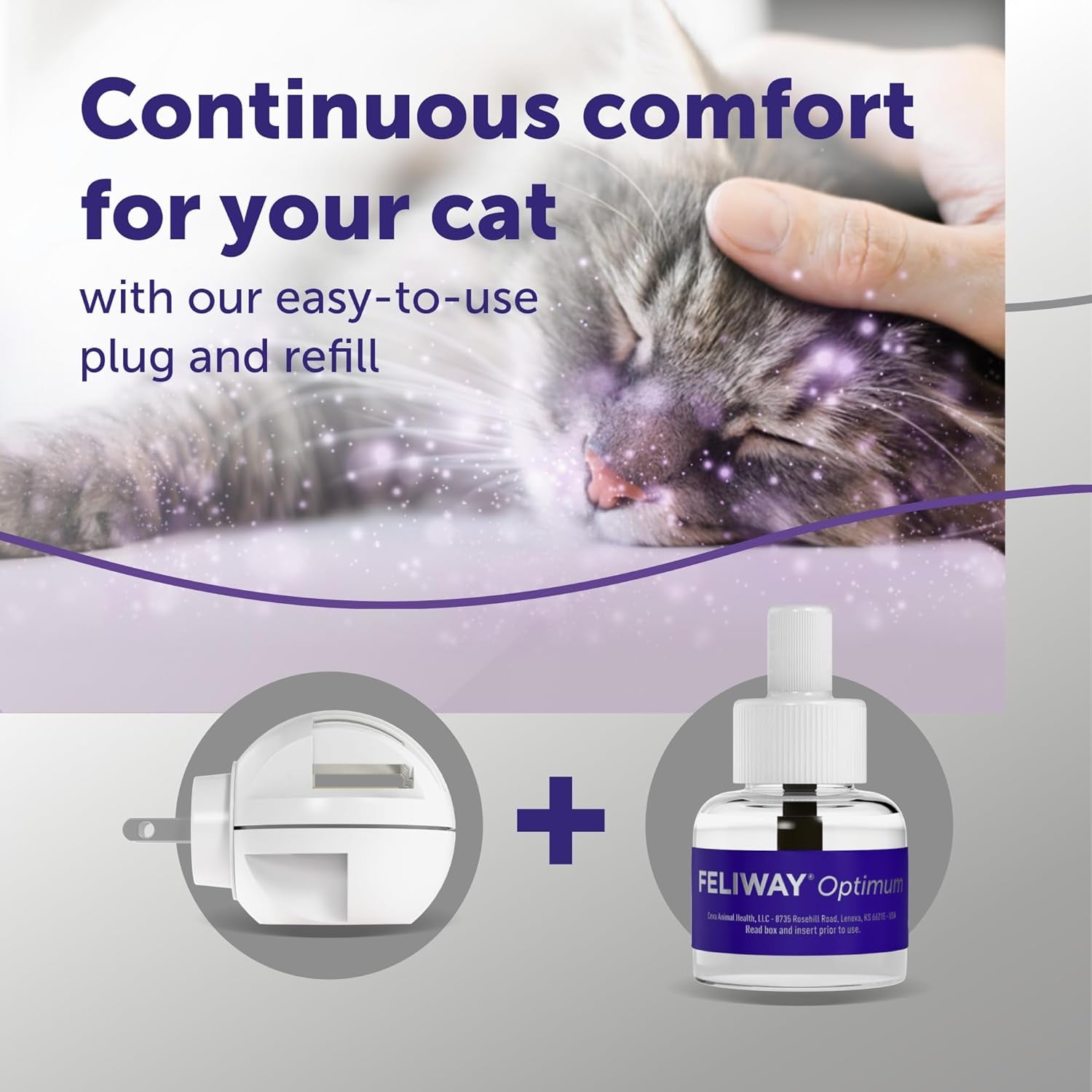 ® Optimum 30 Day Cat Calming Plug in Pheromone Diffuser Starter Kit, 48Ml - Helps Reduce Common Signs of Stress in Cats & Kittens, Enhanced Calming
