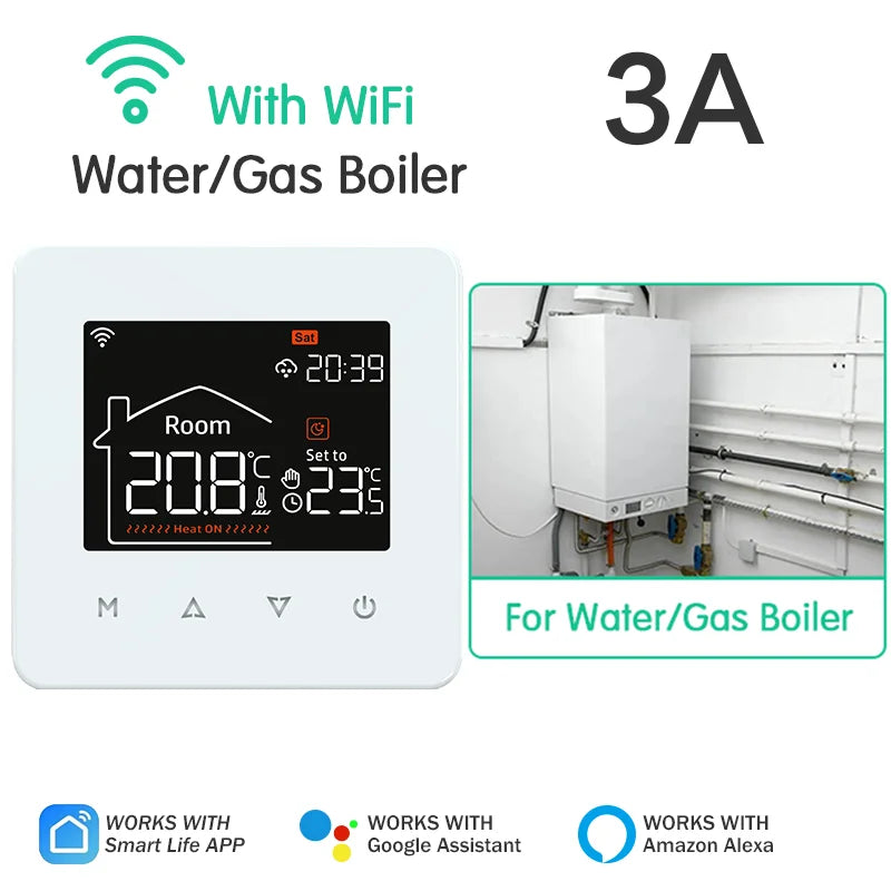 Tuya Smart Home Thermostat for Water and Electric Underfloor Heating with Gas Boiler Integration, Wi-Fi Temperature Remote Control Compatible with Google Assistant and Alexa