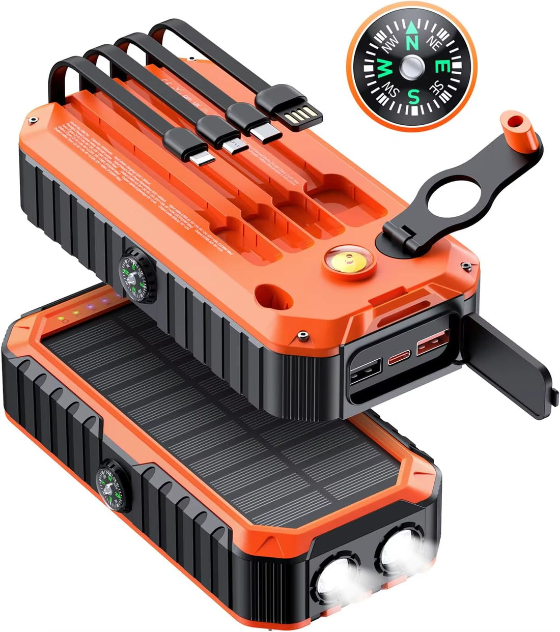 Solar Charger Power Bank 40000Mah Built in 4 Cables and Hand Crank,Portable Charger 6 Outputs & 4 Inputs External Battery Pack