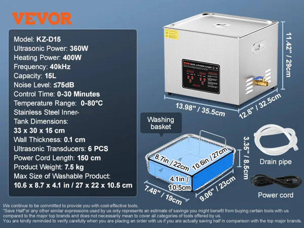 Ultrasonic Cleaner - Portable Stainless Steel Washing Machine in 2L, 3L, 6L, 10L, 22L, and 30L Capacities