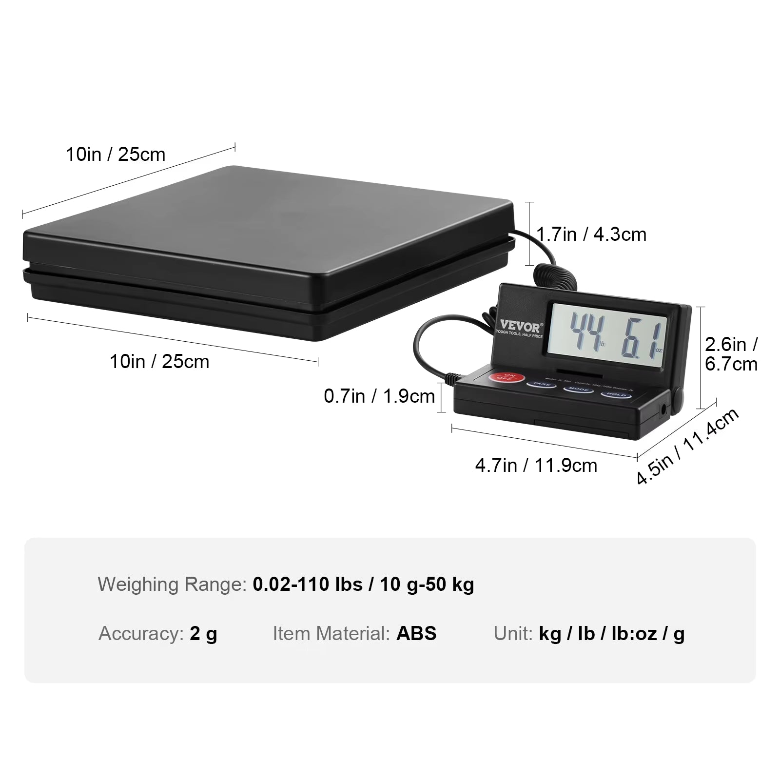 110 Lbs Digital Postal Shipping Scale with Timer 90° Foldable LCD Screen AC/DC Powered Package Scale for Laggage Home