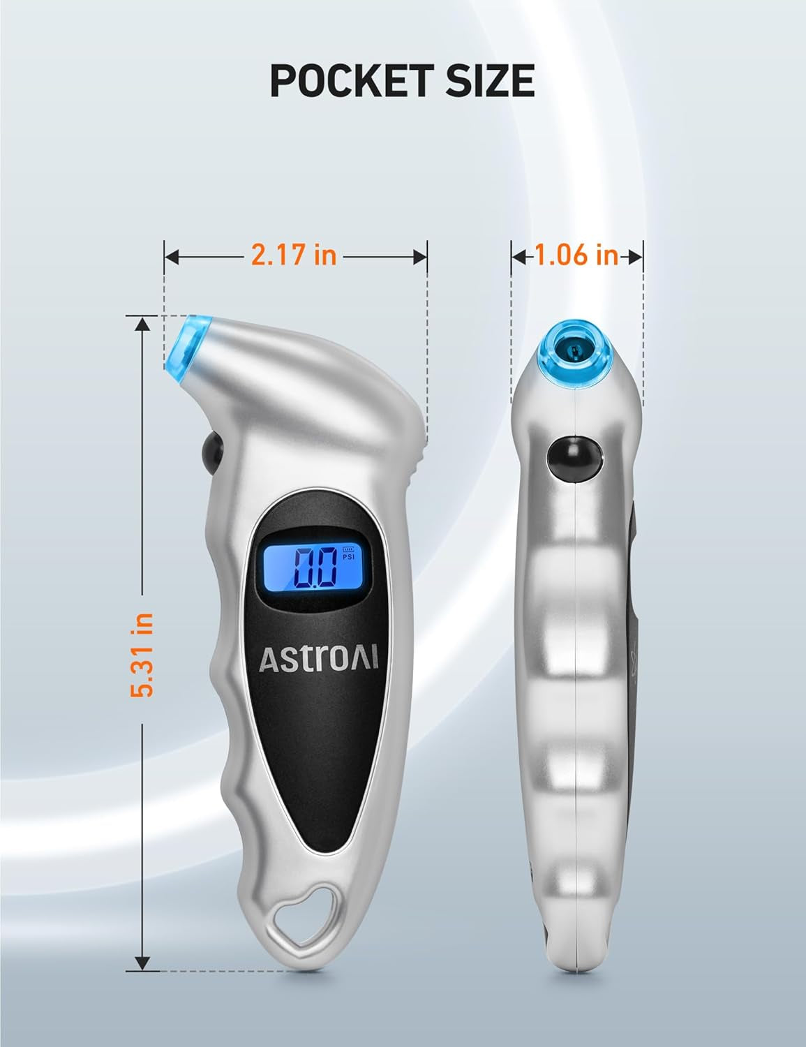 Digital Tire Pressure Gauge 0-150PSI Calibrated to ANSI B40.7 +/-1PSI, Accurate in 0.1 Increments, 4 Units for Car Truck Bicycle with Backlight LCD, Silver