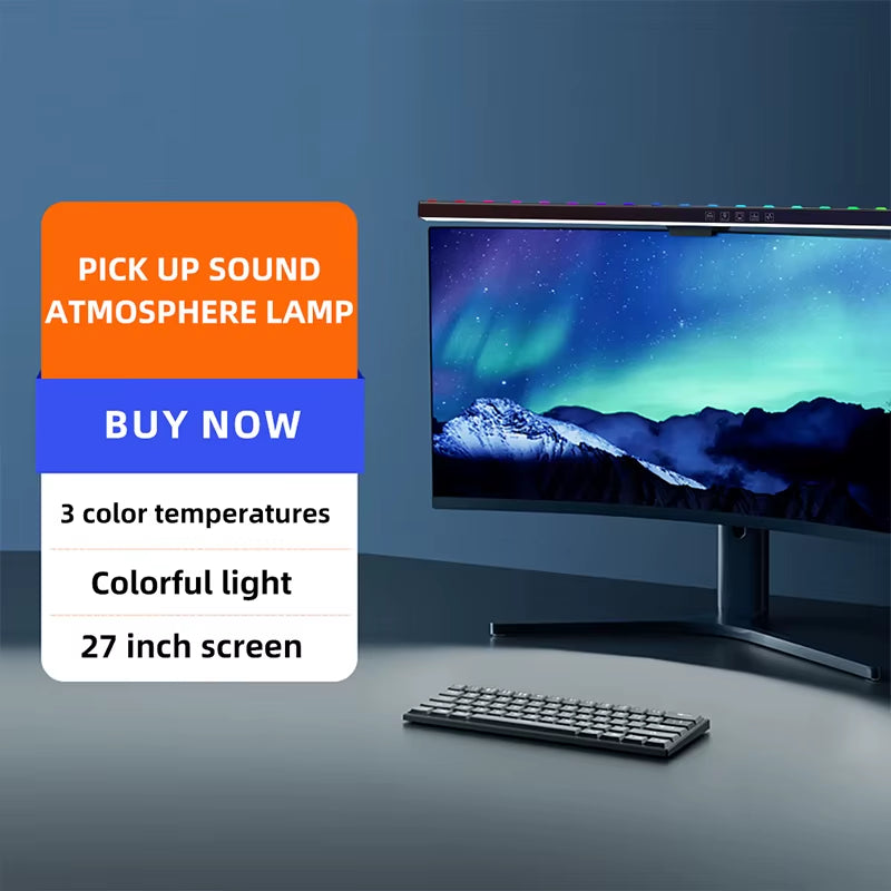 RGB Music Rhythm Computer Monitor Light Bar with Dimming Function for Enhanced Desk and Gaming Experience