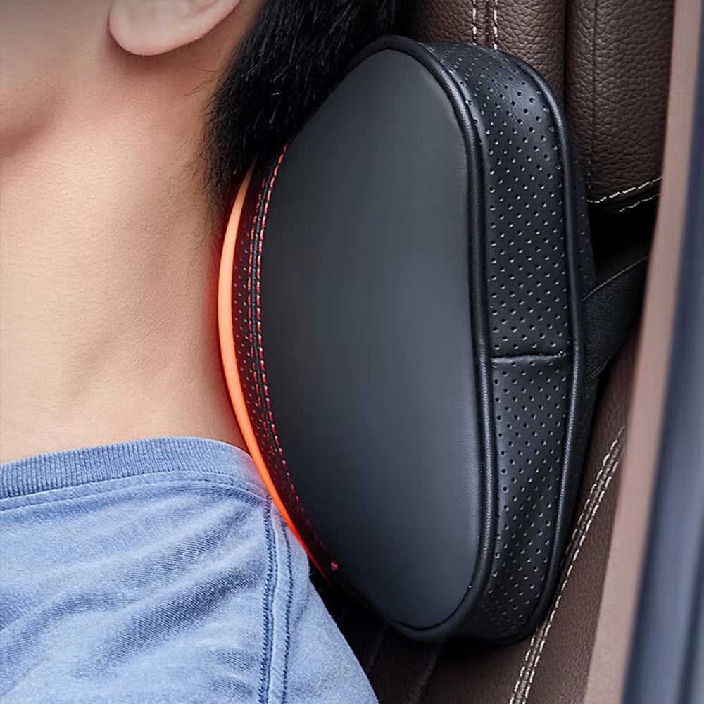 Set of 2 Premium Cowhide Car Neck Pillows - Soft, Breathable Headrest Support for Universal Vehicle Interiors
