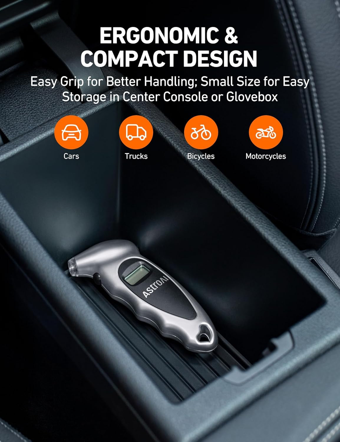 Digital Tire Pressure Gauge 0-150PSI Calibrated to ANSI B40.7 +/-1PSI, Accurate in 0.1 Increments, 4 Units for Car Truck Bicycle with Backlight LCD, Silver