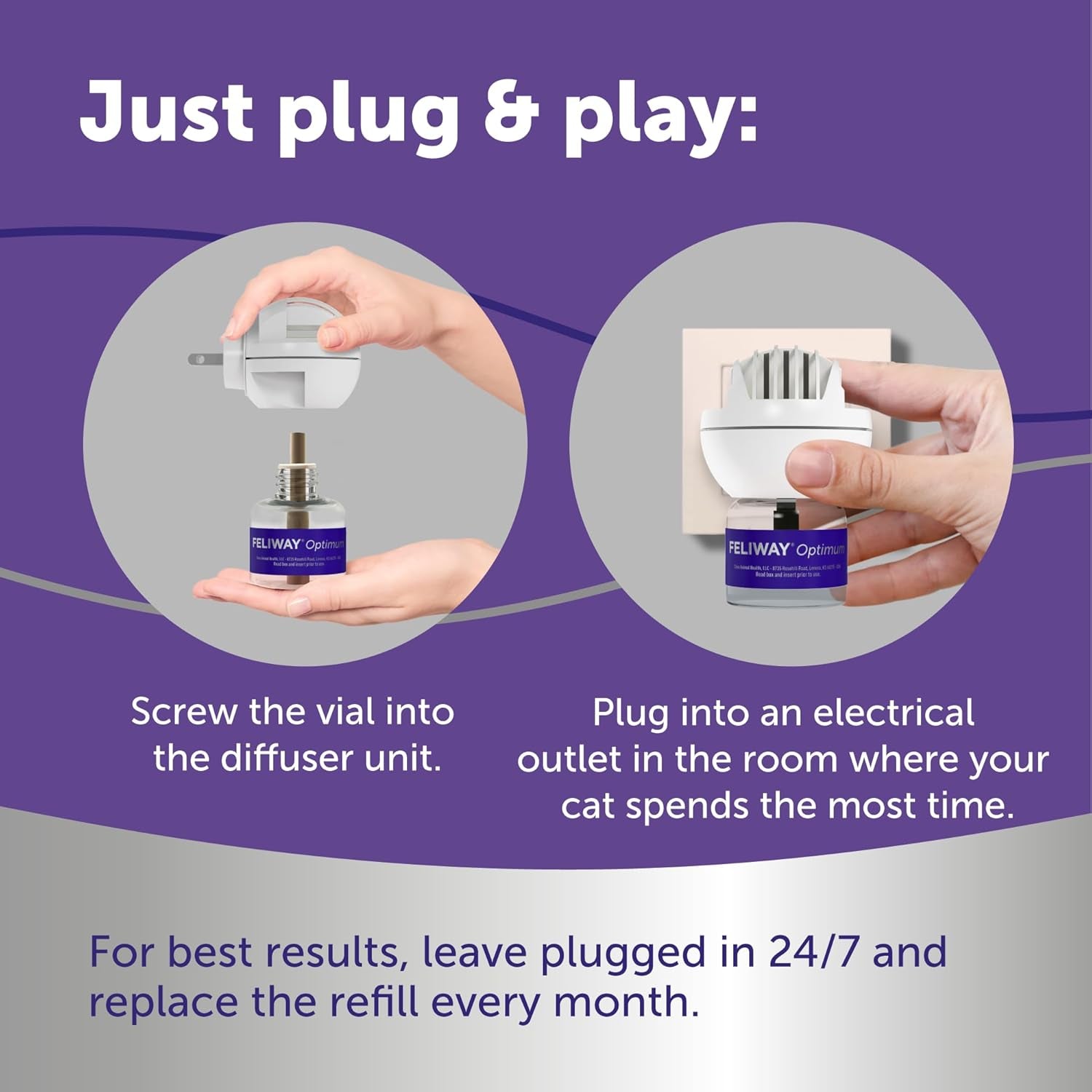 ® Optimum 30 Day Cat Calming Plug in Pheromone Diffuser Starter Kit, 48Ml - Helps Reduce Common Signs of Stress in Cats & Kittens, Enhanced Calming
