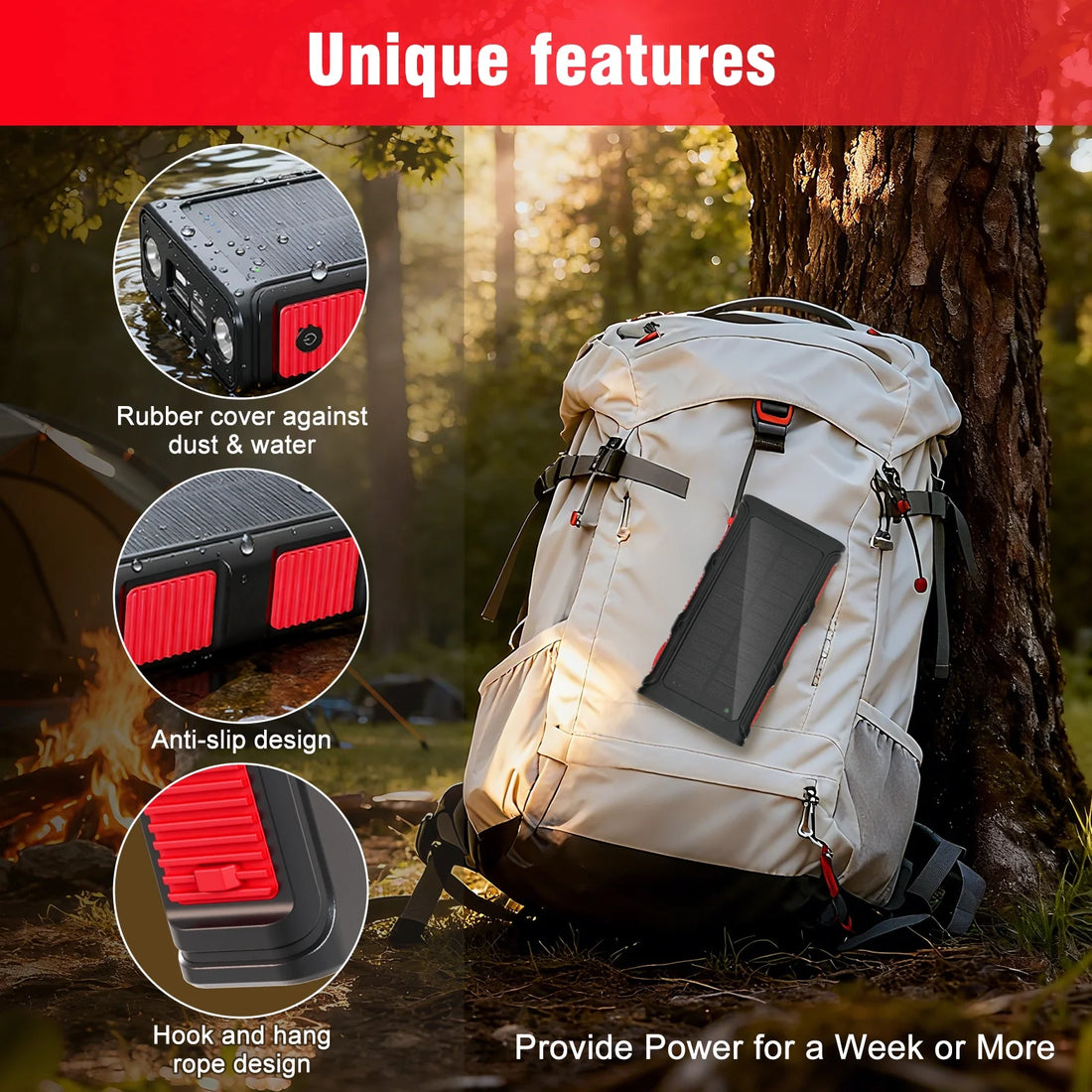 Power Bank Wireless Charger 68800Mah Built in Hand Crank and 4 Cables 15W Fast Charging Power Bank 7 Outputs & 4 Inputs Solar Portable Charger, Sos/Strobe/Strong Flashlights, Compass(Red)
