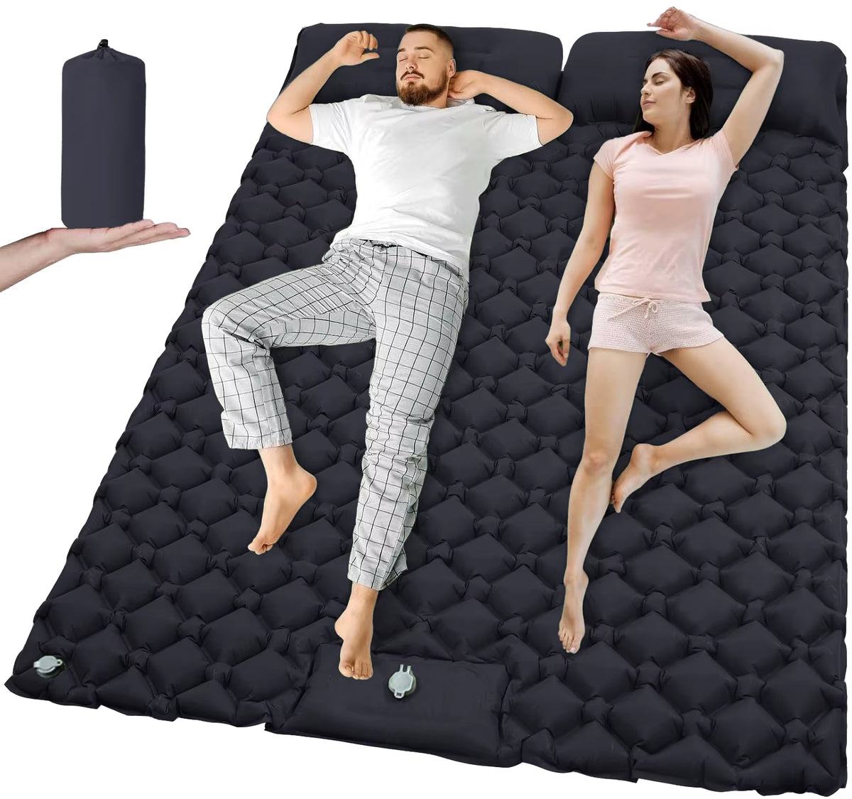 Extra Wide Ultralight Double Inflatable Camping Mattress - Folding Sleeping Pad for Car Travel